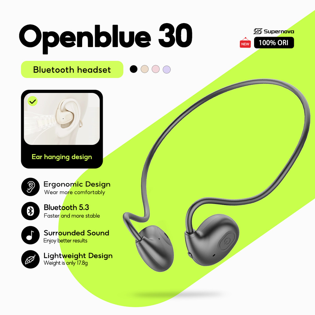 Supernova OpenBlue 30 Fones De Ouvido Bluetooth Leves E Compactos Novos Favoritos Para Esportes Com Qualidade De Som Atu em Oferta na Shopee