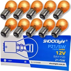 KIT 10 UNIDADES LÂMPADAS 2 POLOS HALOGENA AMBAR PARA SETA CONJUGADA 1034 12V 21/5W BAY15D LARANJA