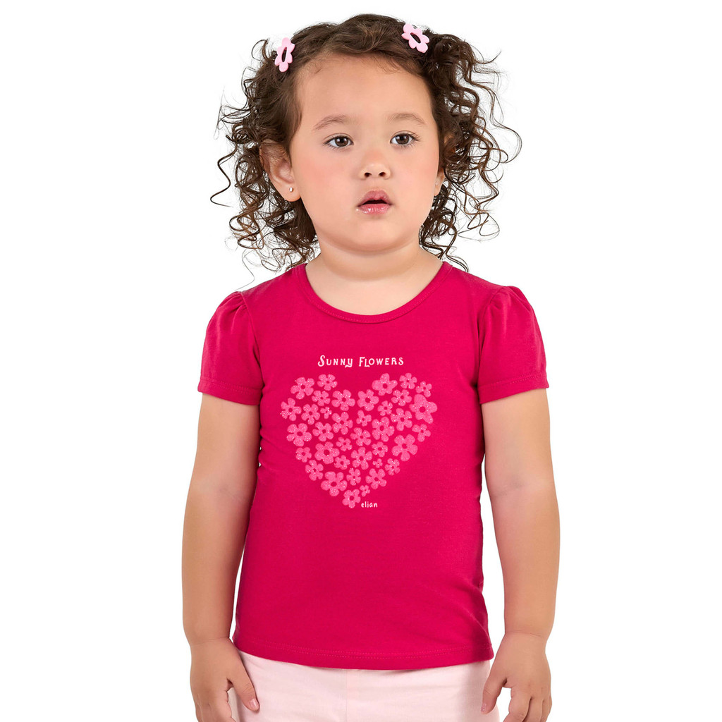 Blusa Infantil Menina Coração Floral Elian Rosa - Baby & Kids Fashion