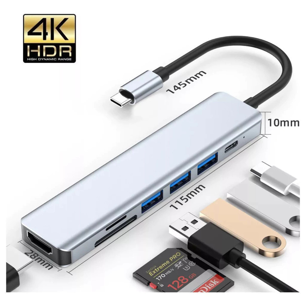 Hub USB tipo C para HDMI para MacBook Laptop PC Telefone SD TF PD RJ45  6 em 1/7 em 1/8 em 1