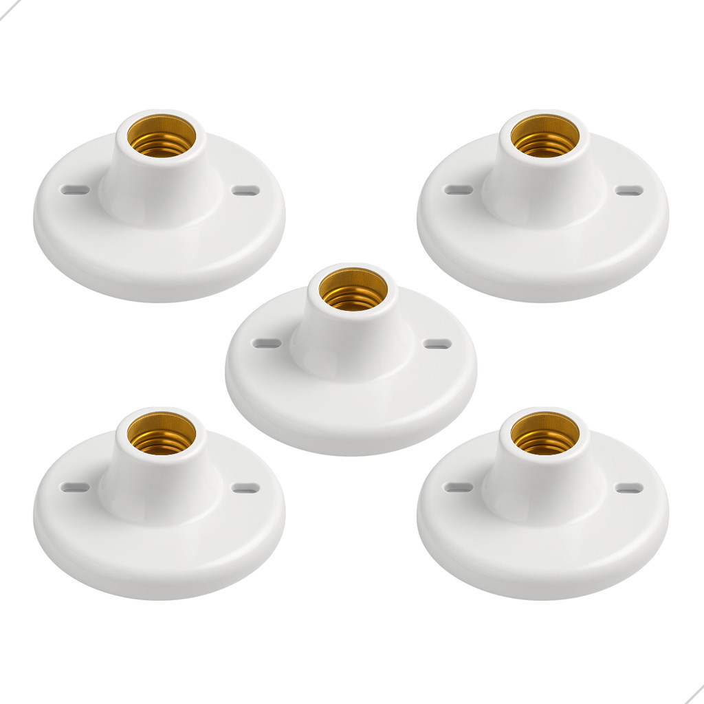 Kit 5 Plafon de Teto PVC Soquete Porcelana E27 Plafonier Redondo Branco Lâmpada Luminária Bivolt