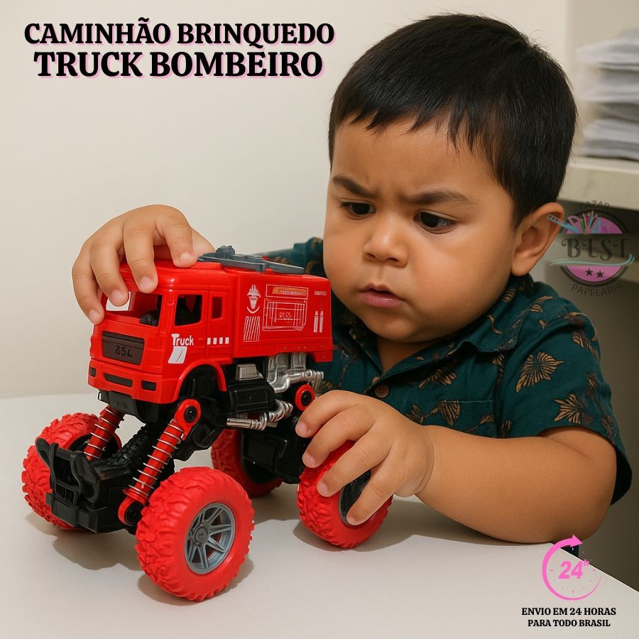 Caminhão De Bombeiro 17Cm Fricção Criança Presente  Caminhão Veiculos De Construção Brinquedo