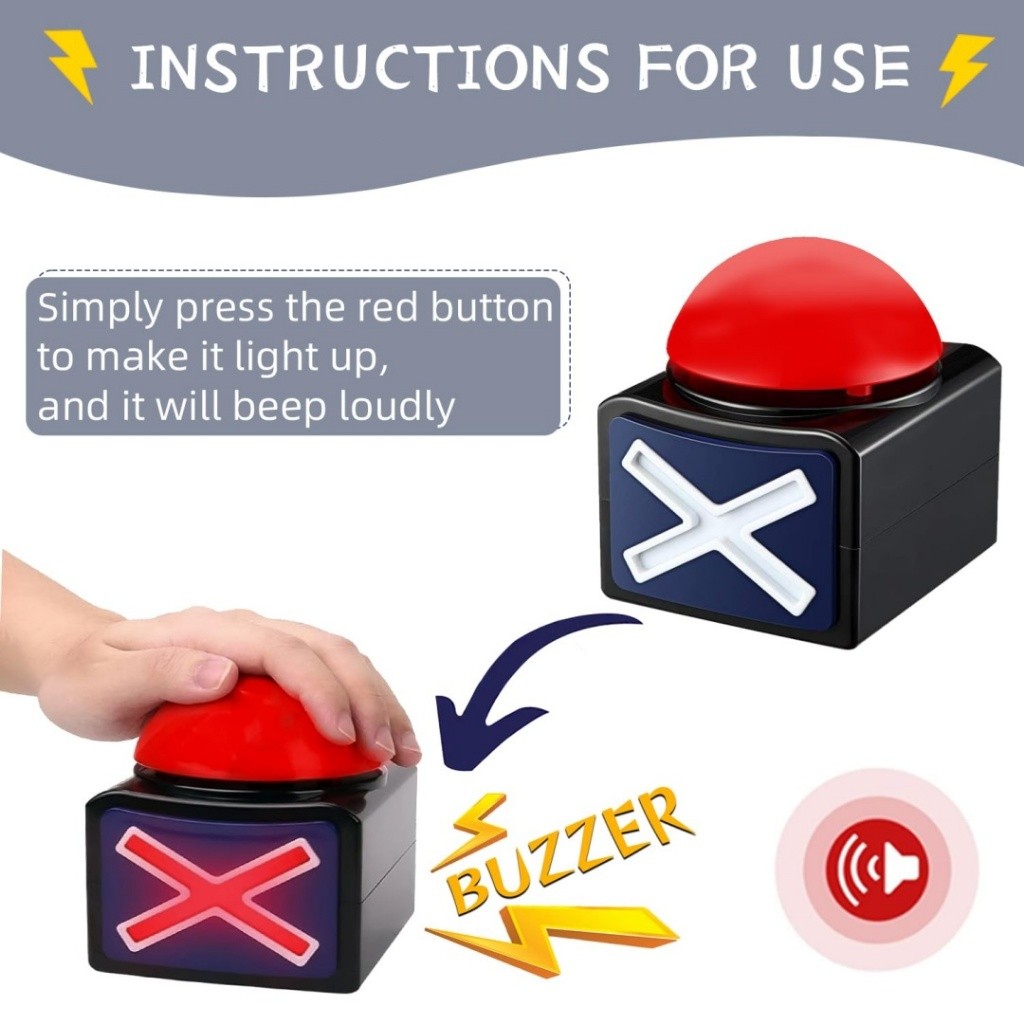 2PCS Jogo Resposta Ao Buzzer , Game Botão De Alarme Sonoro Com Trivia Light Quiz Obtém Talent Toys em Oferta na Shopee