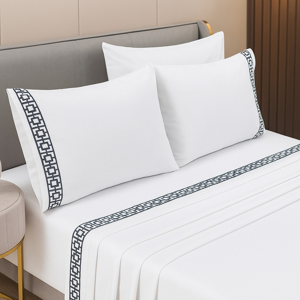 Jogo de Cama Bordado Platinum Queen 4 Peças Hypercal 200 Fios Premium Toque Acetinado Supe...