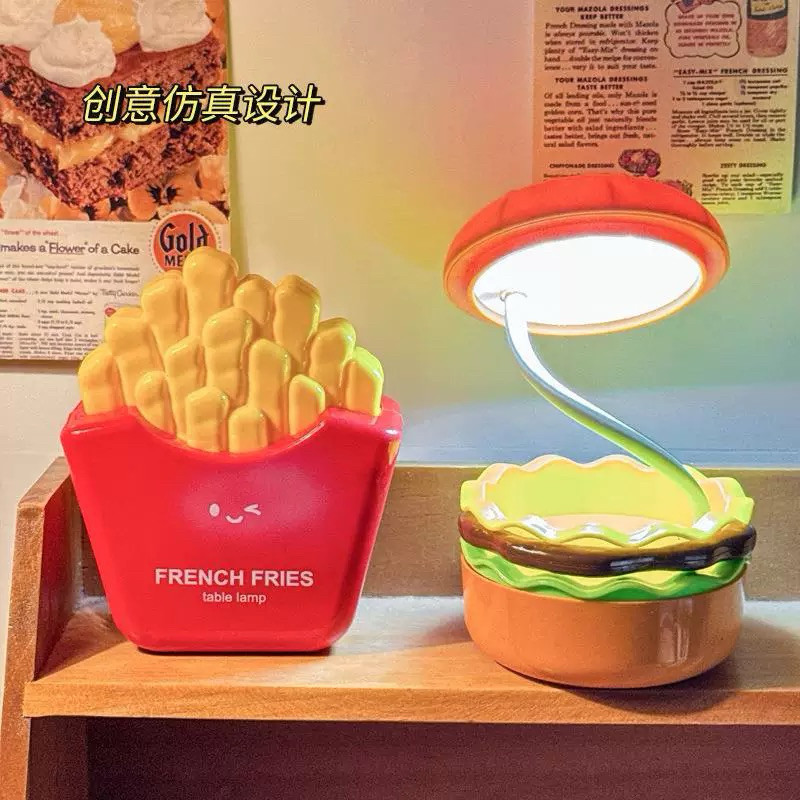 Luminária De Mesa Hambúrguer / Batata Frita Recarregável De Mesa Luz De Led