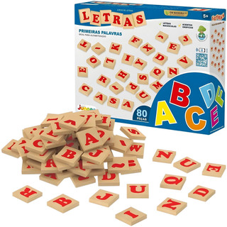 Brinquedo Infantil Escolar Pedagógico Letras 80 Peças Madeira Junges Ideal Para Alfabetização