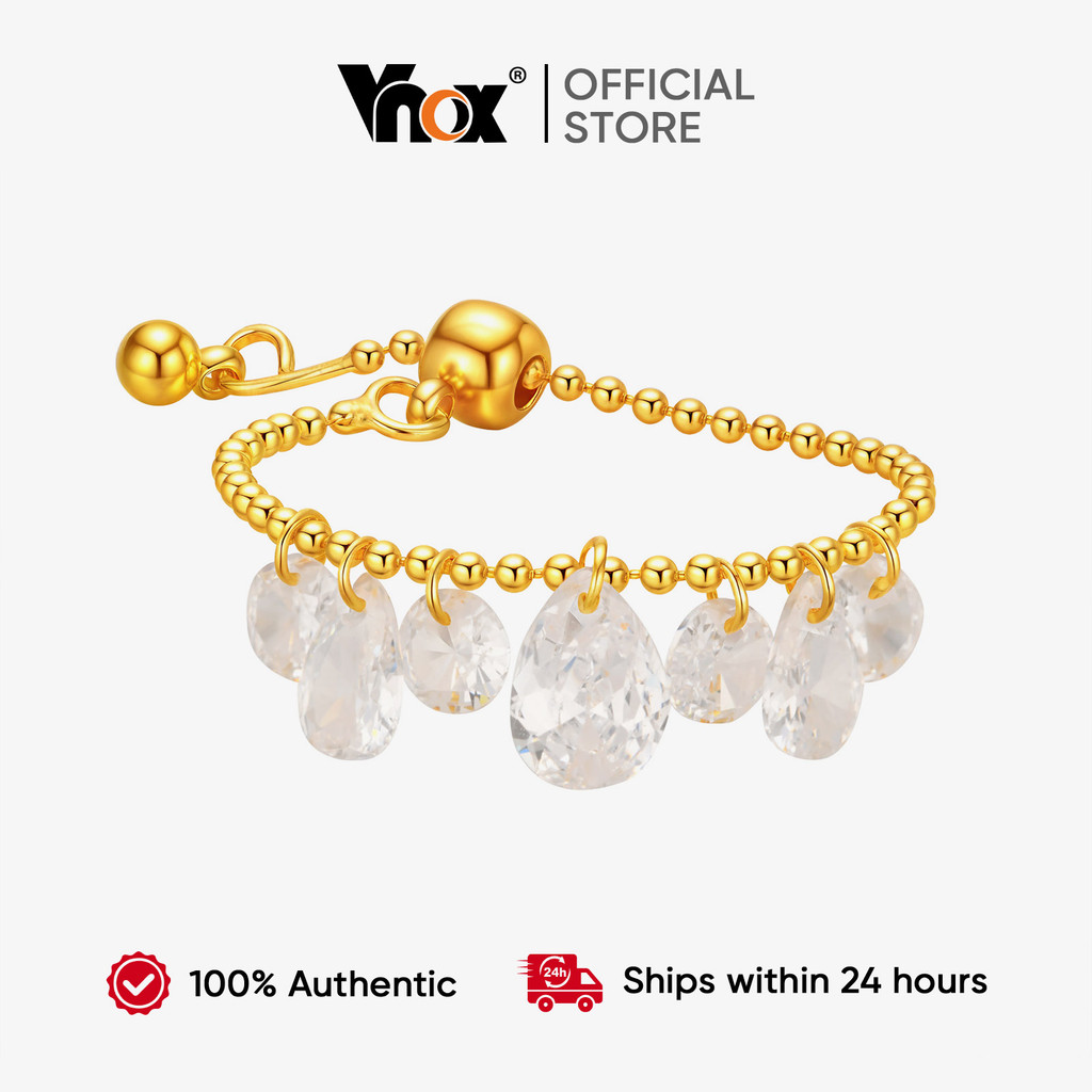 Vnox Gotas De Água Irregulares Zircão Anel Brilhante Feminino Meninas , Banhado A Ouro 18k Ajustável À Prova Dwaterproof