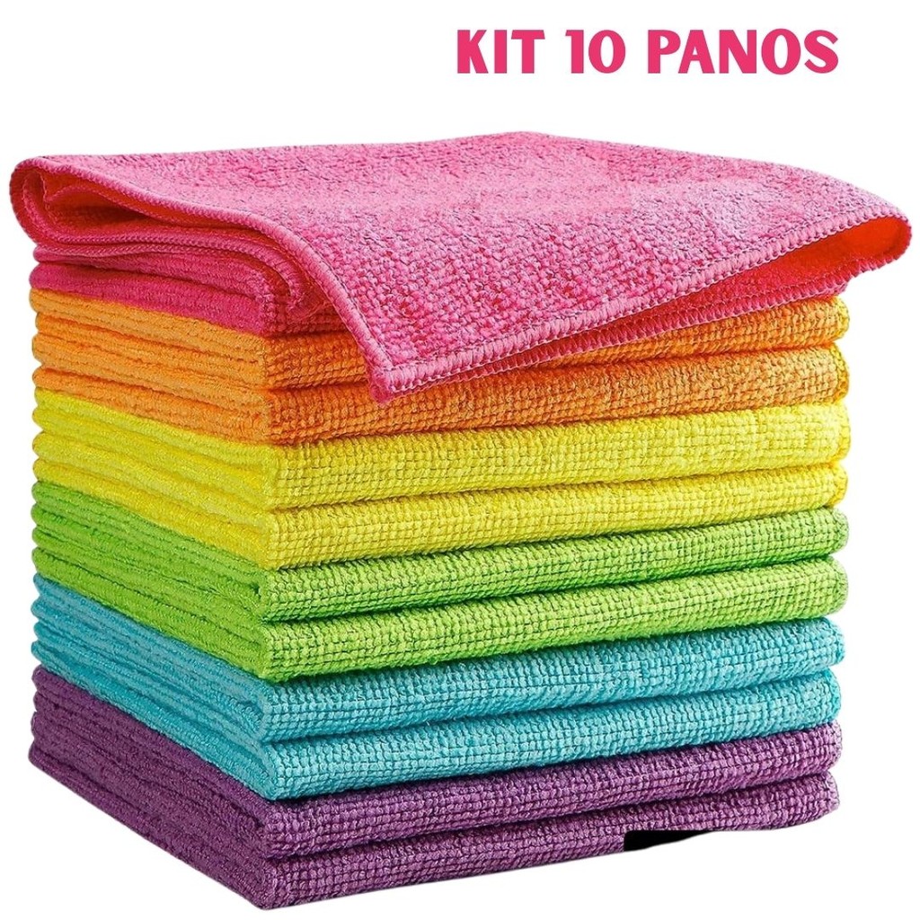 Kit 10 Panos de Microfibra Multiuso  30x30cm Alta Absorção