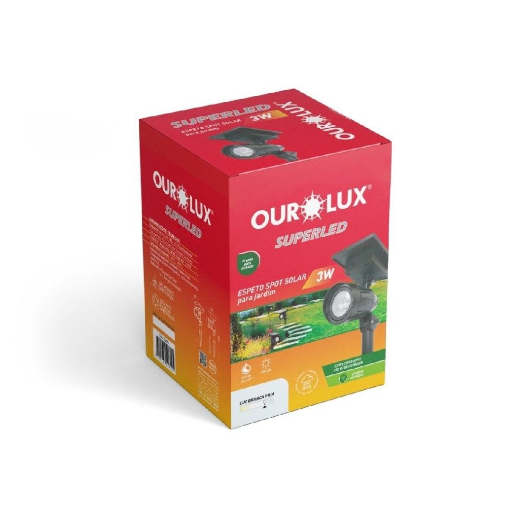 Espeto Solar LED 3W 50 Lumens 6500K Ourolux Branco Frio em Oferta na Shopee