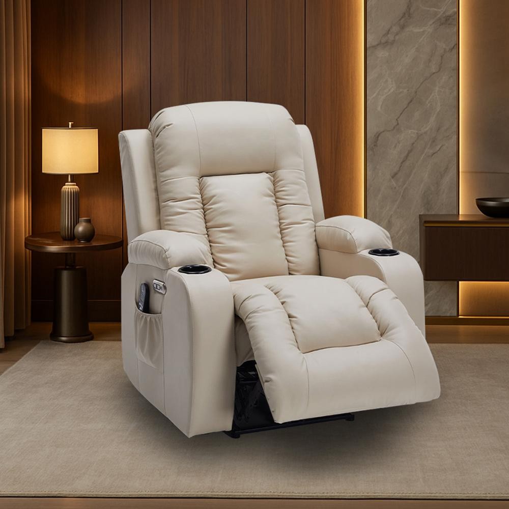 Poltrona do Papai Elétrica Reclinável Austin com Massagem Aquecimento entrada USB/USB-C PU Bege em Oferta na Shopee