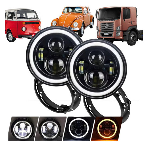 Kit Par Farol Led Angel Eyes Fusca Kombi Com Suportes Plug and PLAY Promoção