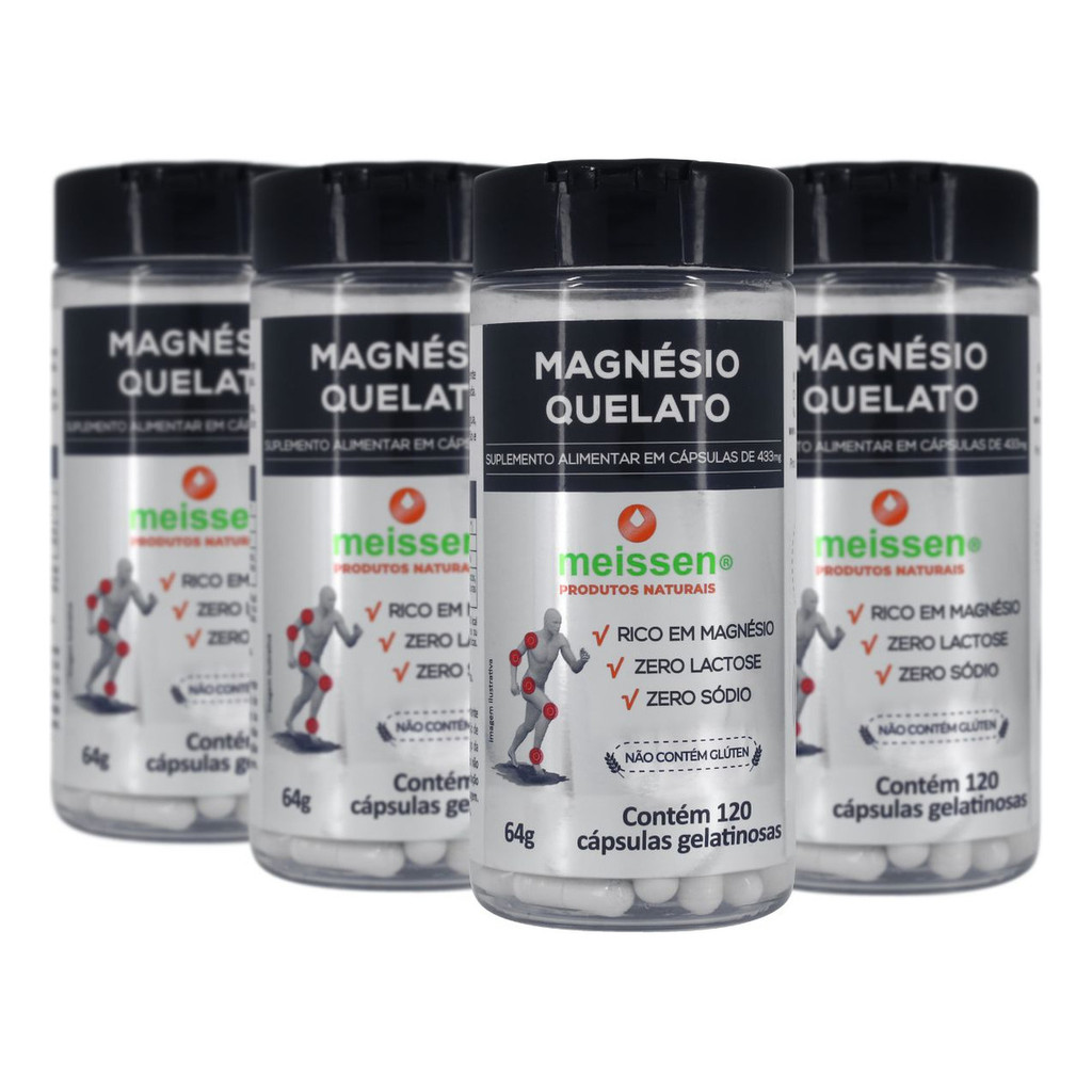 Kit 4x Suplemento Magnésio Quelato Meissen 120 Cápsulas Cada