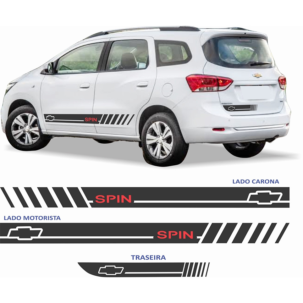 acessorios chevrolet spin faixas lateral e traseira kit adesivos
