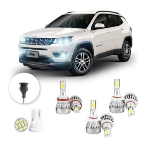 Lâmpadas Ultra Led Jeep Compass 20000lm Alto Baixo e Milha + Pingo Led em Oferta na Shopee