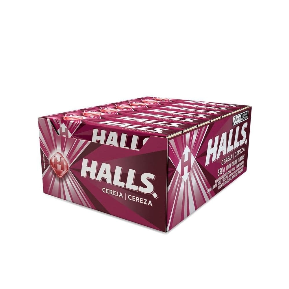 Bala Halls Cereja 28g - Caixa com 21 Unidades