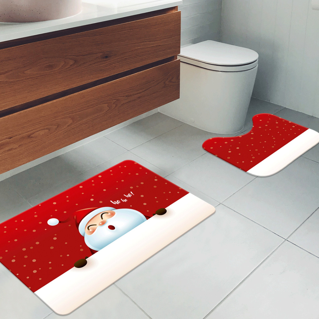 Kit Banheiro Natalino com 2 Tapetes – Estampa Feliz Natal Premium