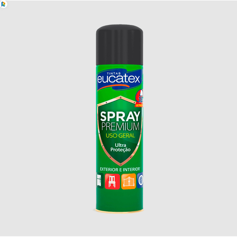 Tinta Spray Premium Multiuso Eucatex Preto Brilhante