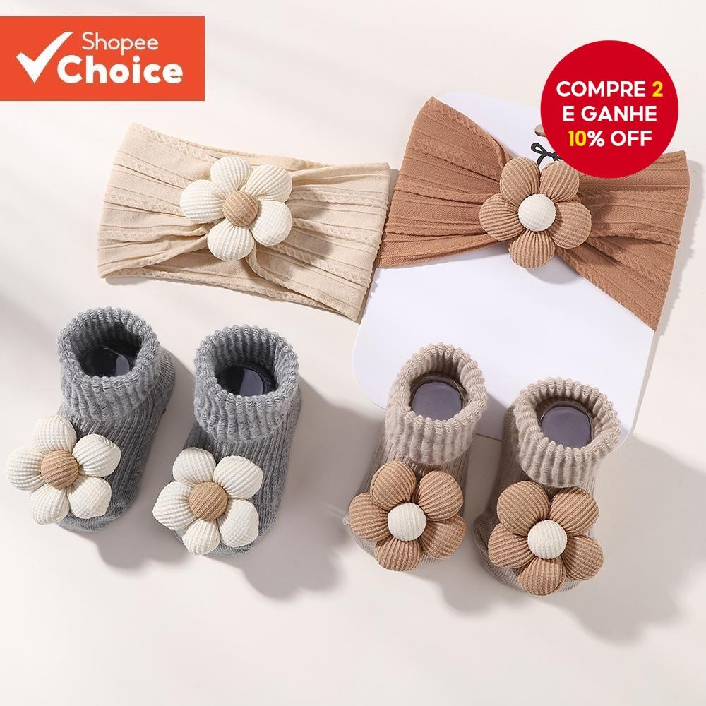 Flor Recém-Nascida Náilon Hairband Meias De Algodão Puro Bebê Meninas Cabo Bandana Conjunt...