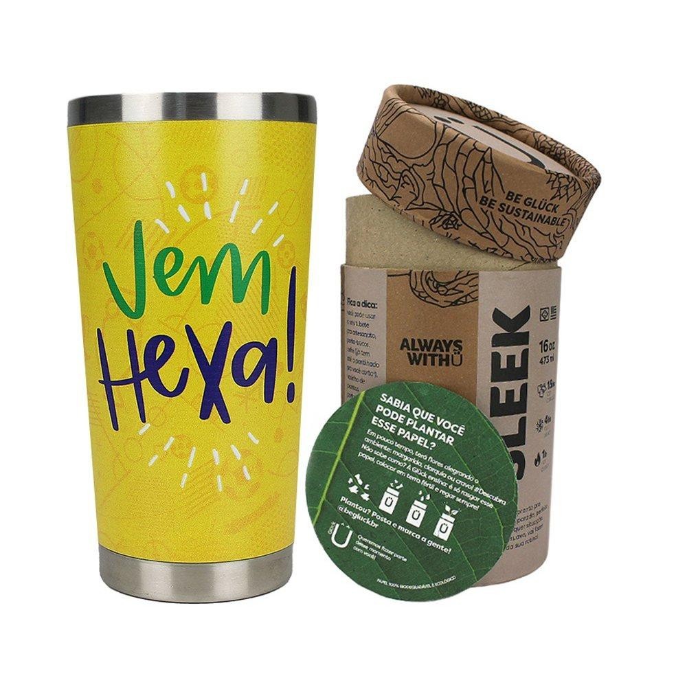 Copo Térmico Gluck Sleek Brasil Vem Hexa 473ml Inox 4H Gel