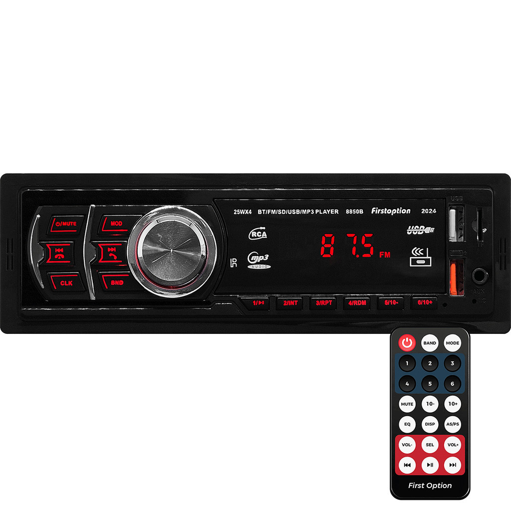 Rádio MP3 Player Som Automotivo 8850B 2024 Bluetooth Universal 1 Din com USB e Leitor de Cartão SD
