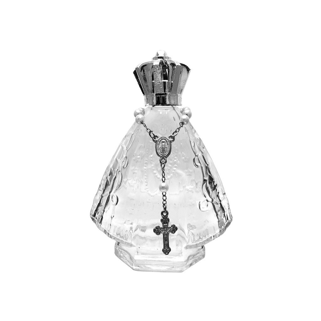 10 Vidros Nossa Senhora 60 ml coroa prata + terço branco c/ prata
