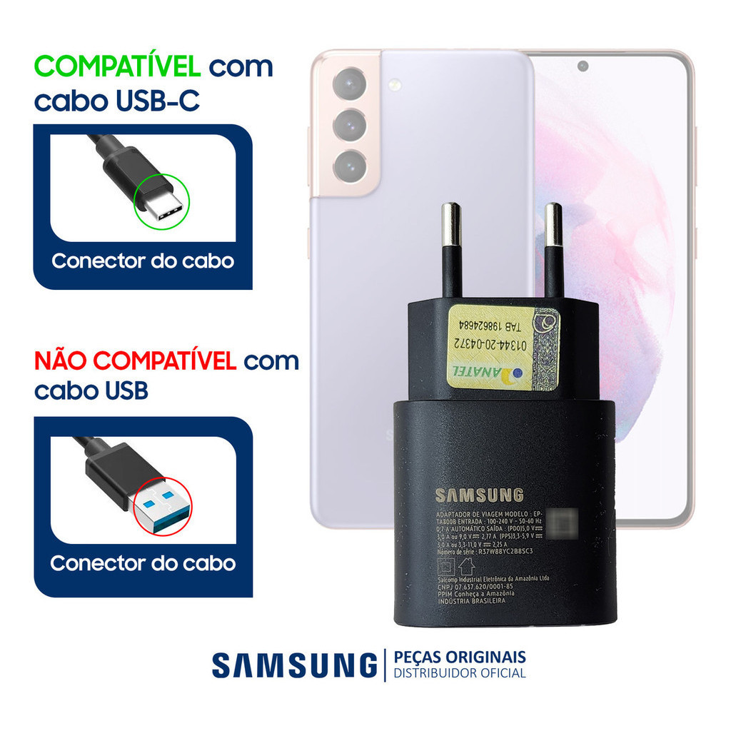 Fonte Carregador Turbo Tipo C Samsung Original: Carregador USB C Turbo 25w