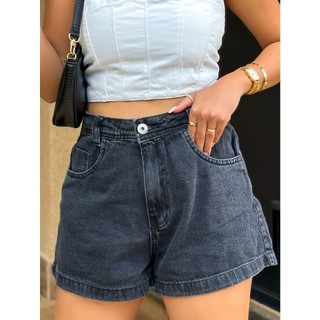 Lukasjeans 8109 short jeans feminina com bolso Bermuda Feminina preto marmore escuro
