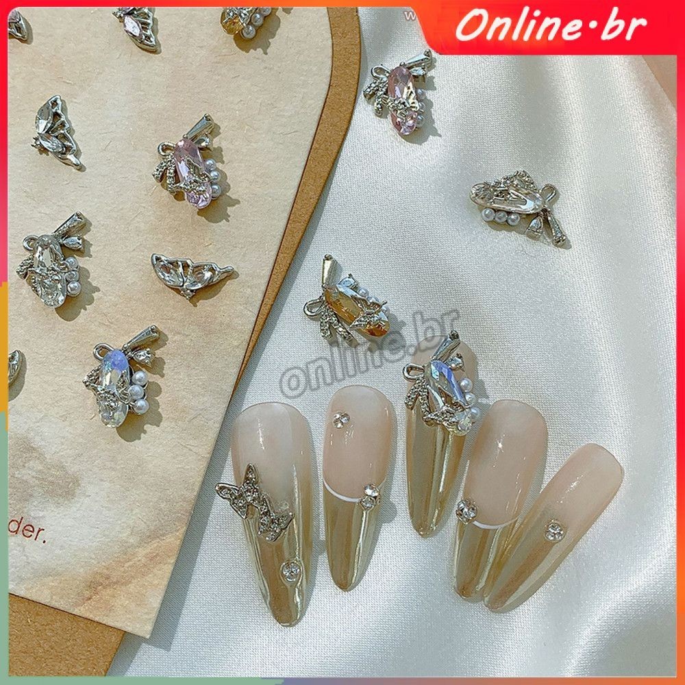 ✅ 1 PCS Borboleta Nail Art Joias Incrustadas Com Diamante Pérola Cristal Diamante Baguette Arco Acessórios Para Unhas Liga Meia Borboleta DIY Decoração De Unhas Oline.br