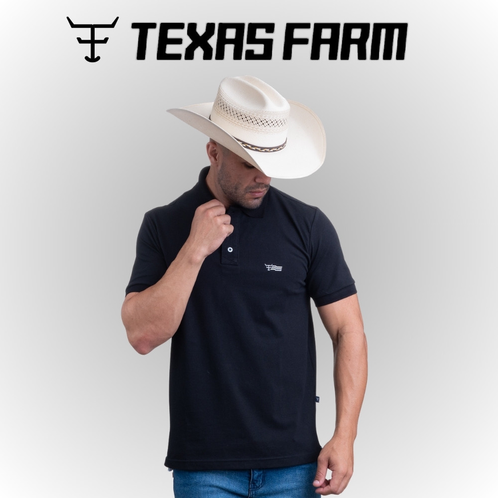 Camiseta Camisa Polo Preta Com Bordado Bege Manga Curta Básica Para Trabalho Rodeio