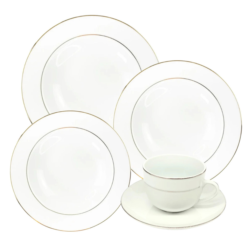Aparelho De Jantar Jogo Pratos Chá Porcelana Kit 16 Peças Borda Dourada Majesty Gold Luxo - Home & Living