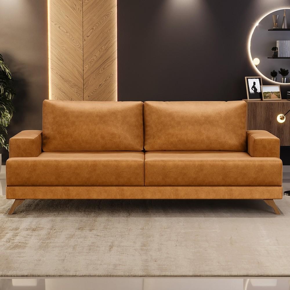 Sofá 2 Lugares 160cm Living Pés Curvos Santi D05 Sintético Whisky - Mpozenato