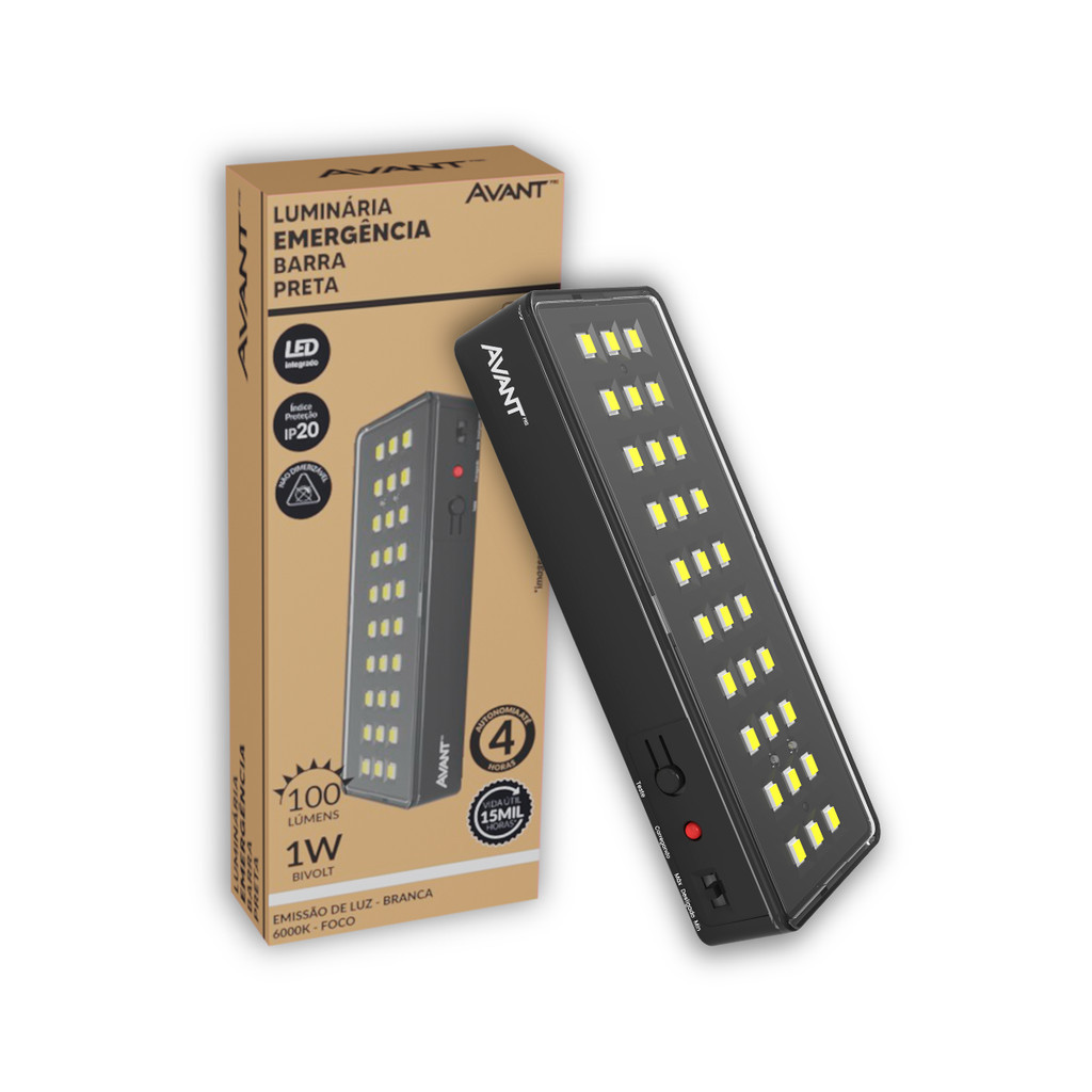 Kit 1, 2 ou 3 Luminárias Led Emergencia Barra 1w 6000K Branco Frio Bivolt Até 4h