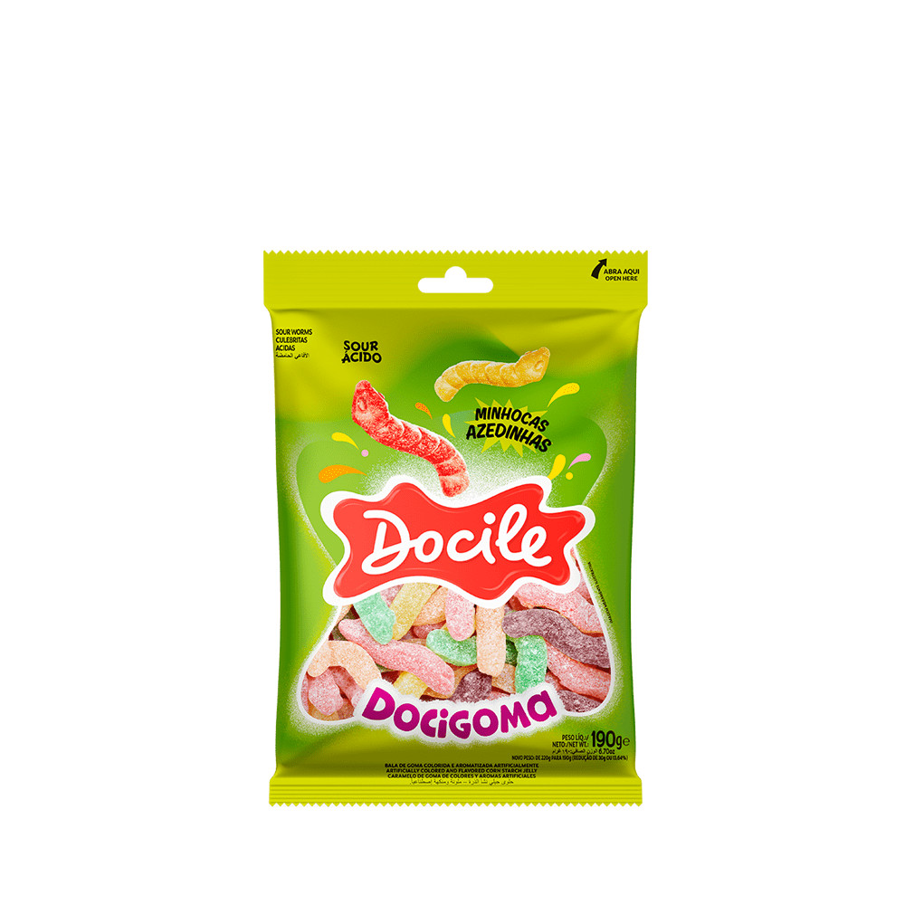 Bala de Goma Minhocas Azedinhas 190g - Docile em Oferta na Shopee