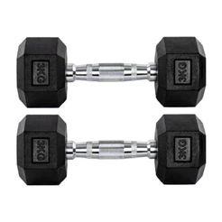 Par Halteres 3kg + 3kg Dumbbell Sextavado Emborrachado Pegada Cromada Gallant (GDb03F3B-Pt)