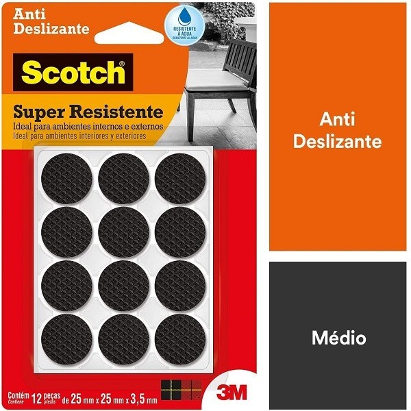 Protetor ANTI Deslizante Redondo M 25MM X 25MM X 3,5MM com 12 SCOTCH 3M em Oferta na Shopee