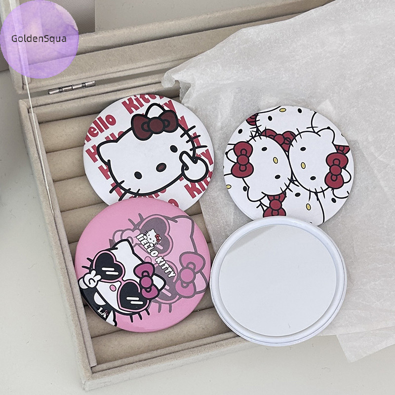 GoldenSqua Sanrio Hello Kitty Anime Kawaii Maquiagem Fofa Mirror Cartoon Capa Deslizante Portátil Pequenos Espelhos Redondos Presentes Para Meninas br