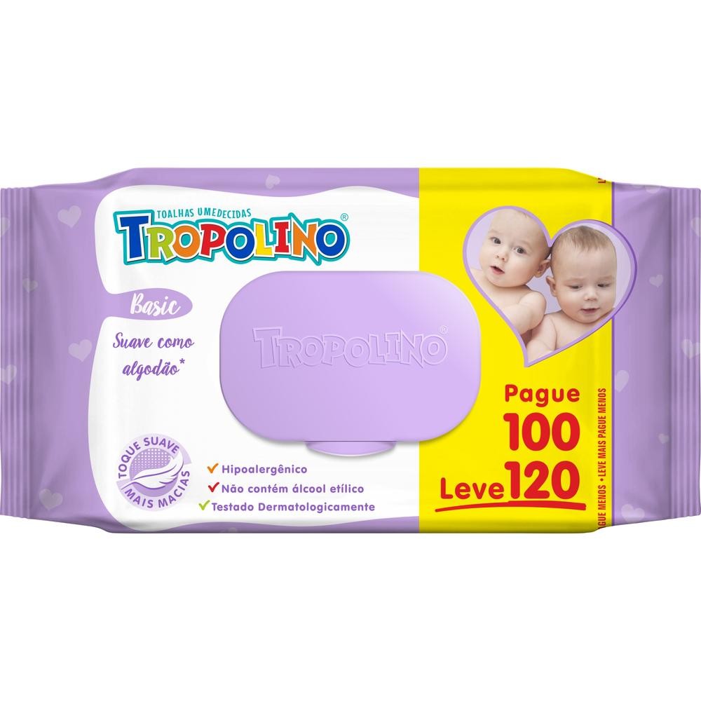 Toalha Umedecida Tropolino 120 Folhas LEVE 120 PAGUE100 em Oferta na Shopee