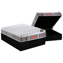 Cama Box Baú Casal: Colchão Molas Ensacadas Castor Pocket Light Stress Oxygen New One Face + Base CRC Courano Black(138x188)