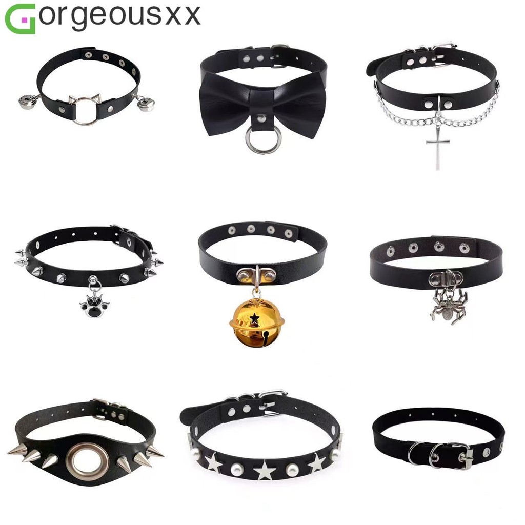 Hiphop Rebite Punk Rivet PU Gargantilha De Couro Para Mulher Garra De Gato Cross Pendant Colares Jóias