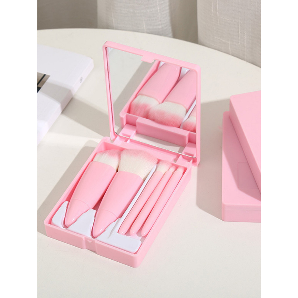 KIT Com 3/6/12 Unidade Mini Espelho De Maquiagem Portátil Com 5 Pcs Pincéis De Maquiagem Coloca Na Bolso Dobrável