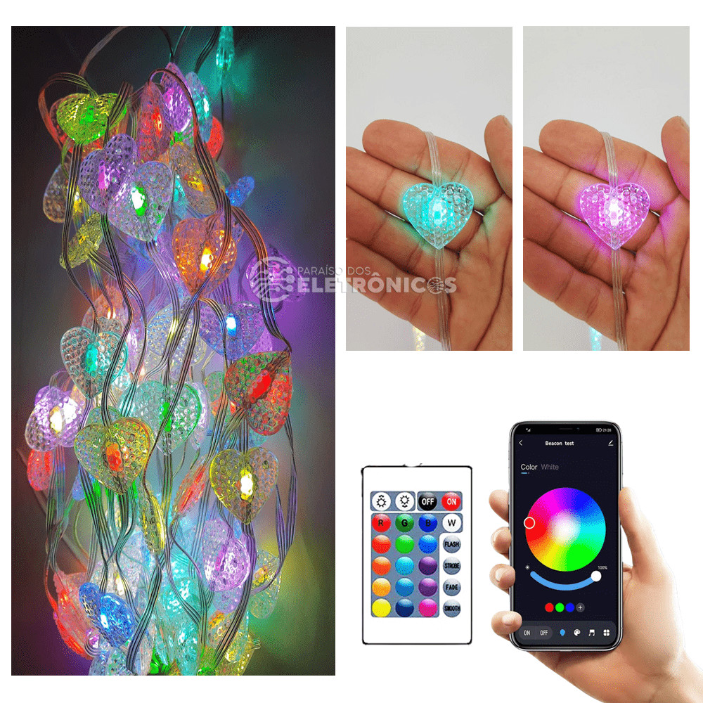 Cordão Led Rgbw Coloridas 100 Luzes Aplicativo Inteligente 10M Para Bancadas Loja Comercial TB1874