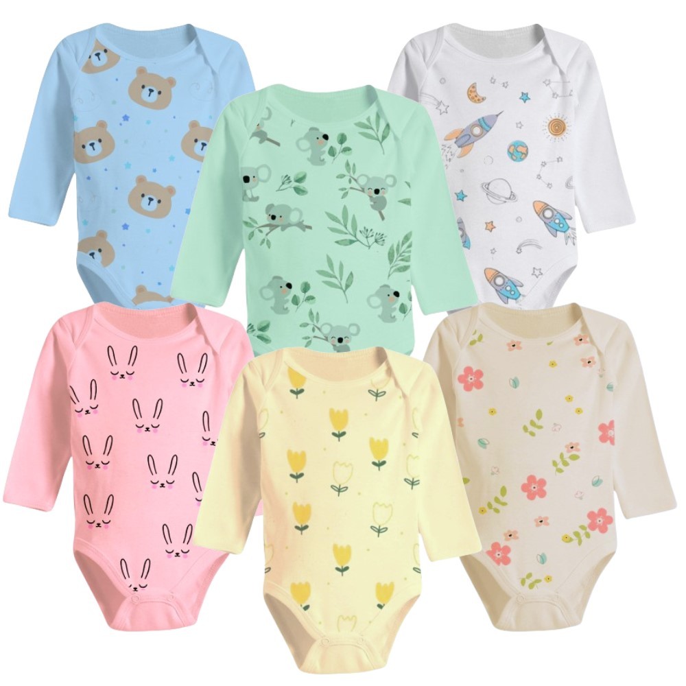 Body Bebê Manga Longa Estampado Enxoval 100% Algodão P M G