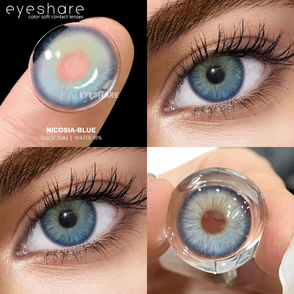 Eyeshare 2pcs NICOSIA Lente De Contato Azul Para Olhos Lentes Coloridas 14.2 Mm Cosméticos Anuais