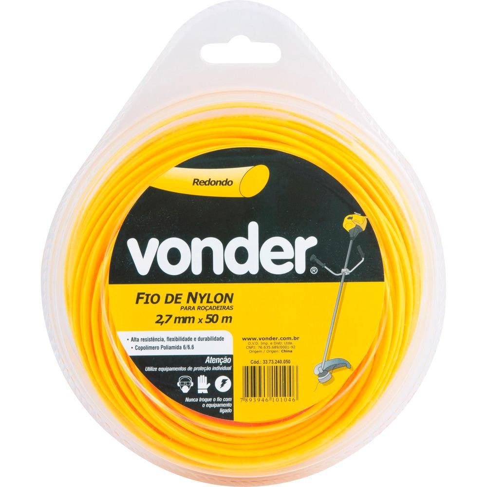 Fio de Nylon 2,7mmx50M Redondo para Roçadeiras e Aparadores Vonder