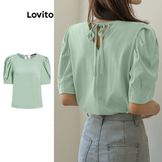 Lovito Blusa elegante plissada nas costas com laço liso para mulheres L96MD142 em Oferta na Shopee