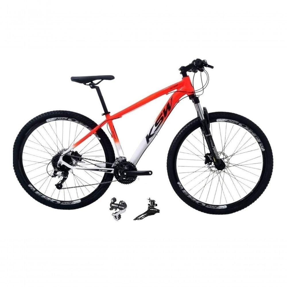 Bicicleta Aro 29 Ksw Xlt 24v Câmbio Shimano Acera K7 Garfo Trava Freio A Disco - Laranja/branco Tam.19