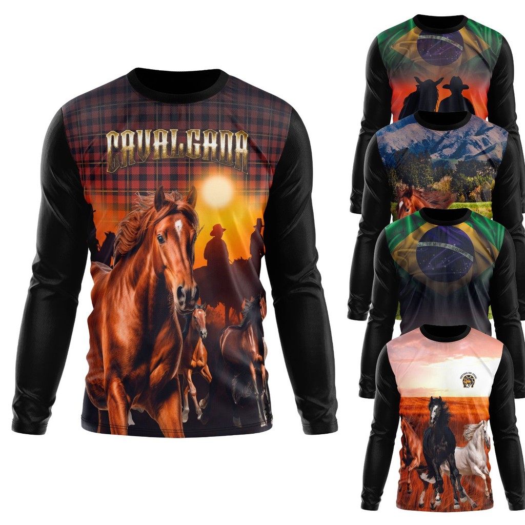Camisa Camiseta Unissex UV Estampa Cavalgada Muladeiros Cavalos novo em Oferta na Shopee