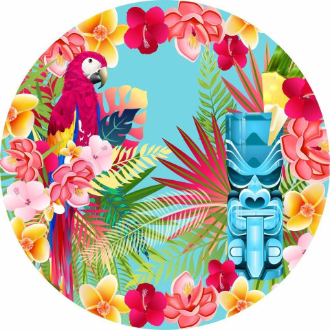 NOVO Painel Festa Infantil Redondo Temática Tropical, Arara, folhas e flores coloridas + Arco, Suporte incluso. Fazemos personalizado com qualquer tema. Confeccionado em Lona fosca, impressão de alta resolução. cenário , p/ Decoração