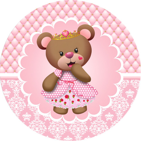 NOVO Painel Festa Infantil Redondo Ursinha Marrom, Coroa Rosa, fundo Geométrico + Arco, Suporte incluso. Fazemos personalizado com qualquer tema. Confeccionado em Lona fosca, impressão de alta resolução. cenário , p/ Decoração