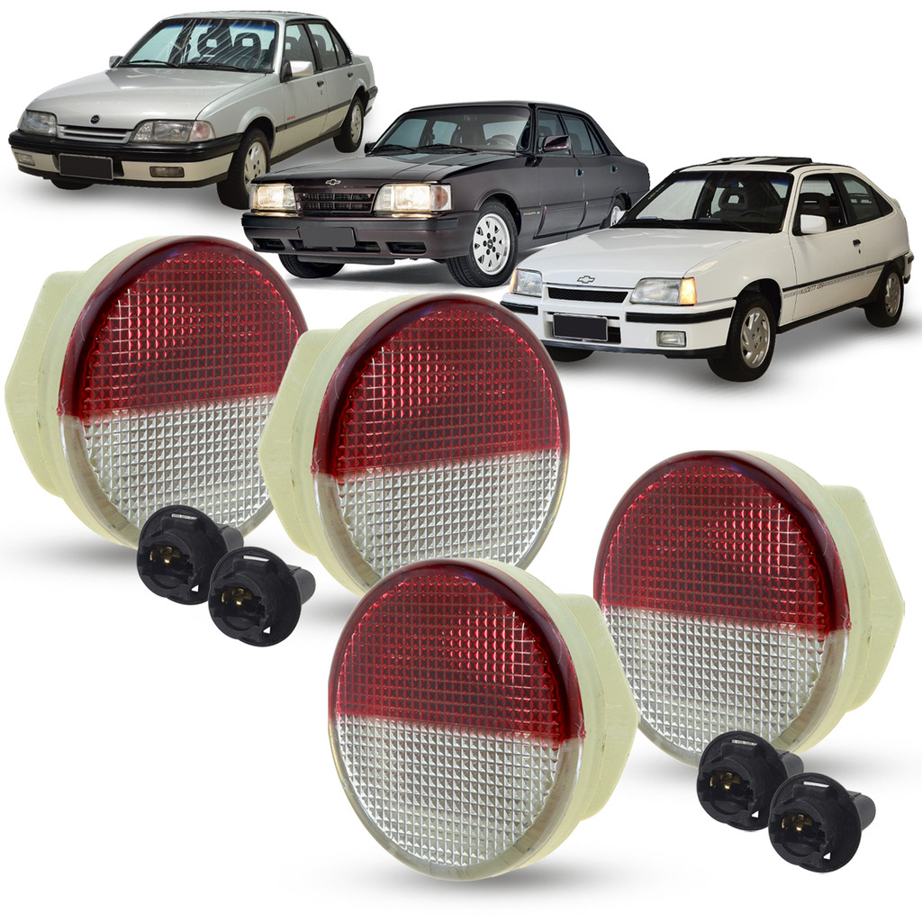 Kit 4 Lanterna Luz de Cortesia da Porta Redonda + Soquete Chevrolet Monza Tubarão Opala Caravan Kadett